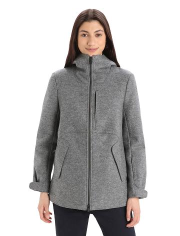 Dámské Bundy Icebreaker Felted Merino S Kapucí Šedé | CZ 1296ZUTG